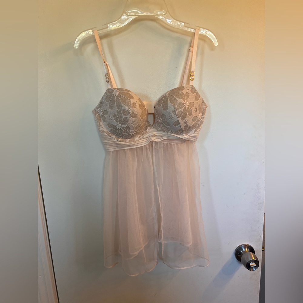 Victorias Secret Pink Floral Print Lingerie Babydoll 36C